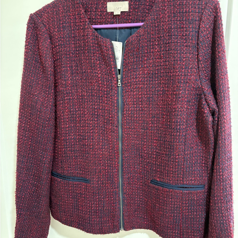 LOFT Red Blazer with Navy Trim